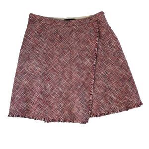 banana republic Pink Tweed Faux Wrap Skirt Fringe HemA Line  Mini Skirt Size 6